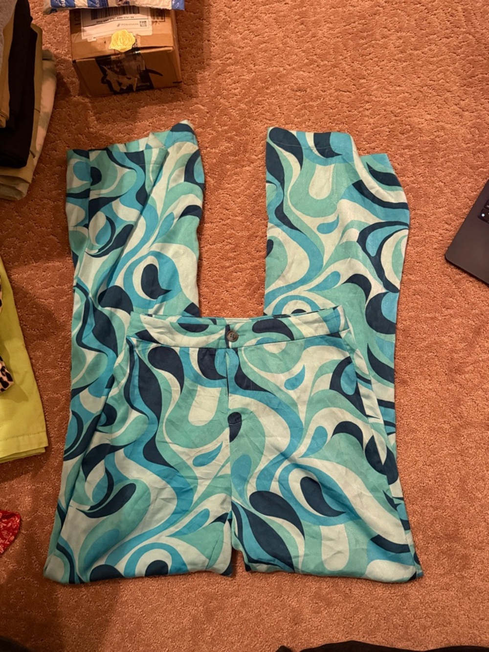 Renuar Blue & Turquoise Retro Wave Wide-Leg Pants